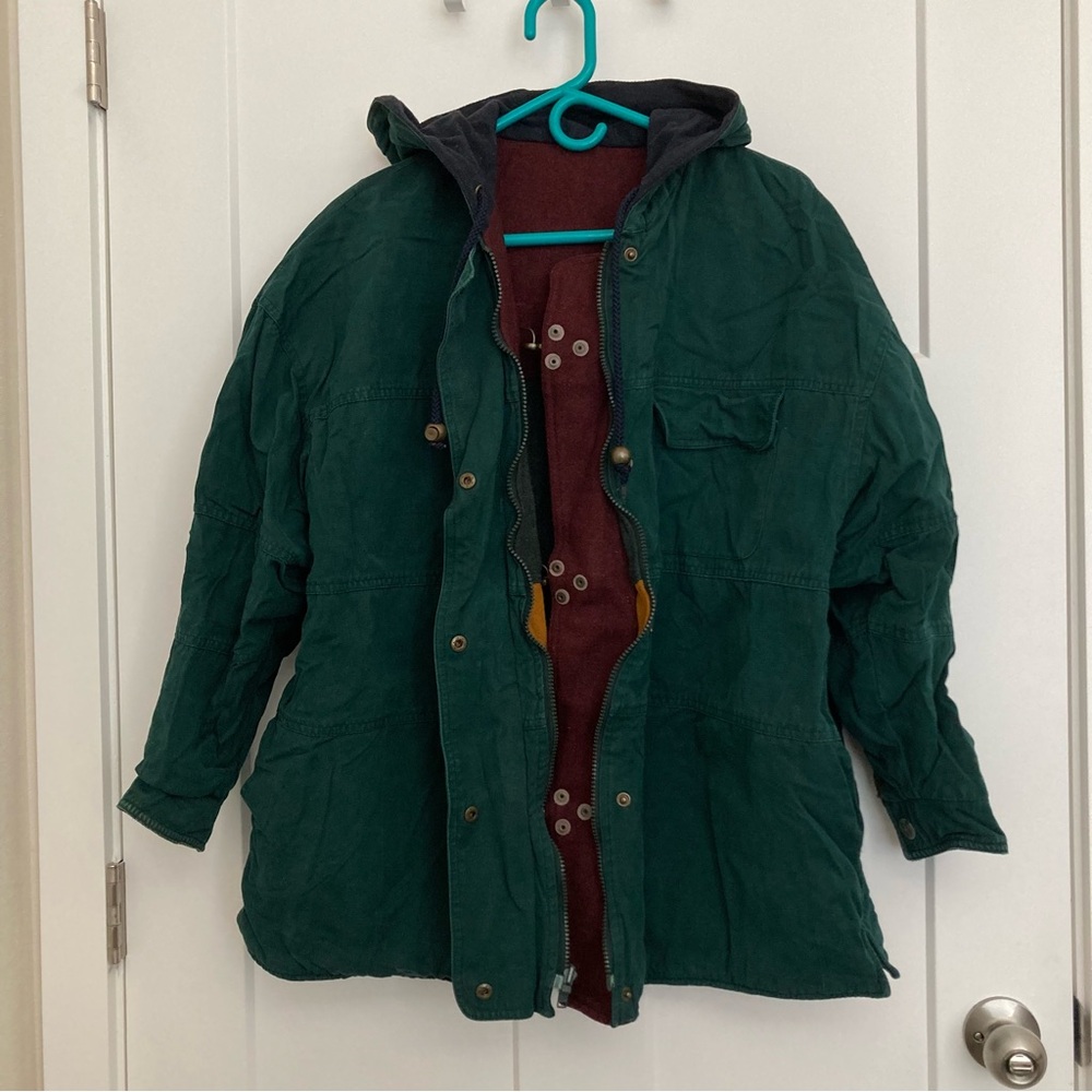 Vintage Green and Stripes Reversible Jacket & Coat, Size L, Made in Egypt.